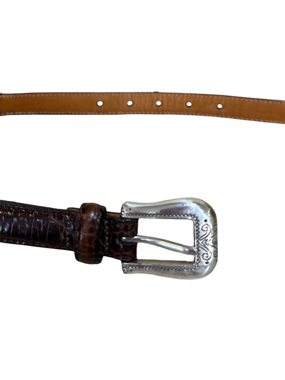 Brighton Brown Croc Embossed Braided Leather Belt L 38 Silver Buckle 1in - Picture 7 of 7